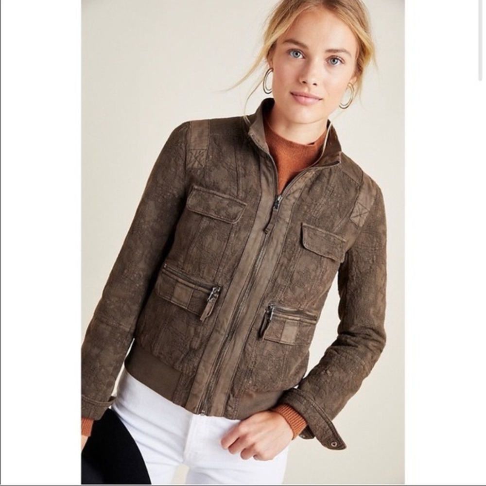 Anthropologie Marrakech Brown Bomber Jacket